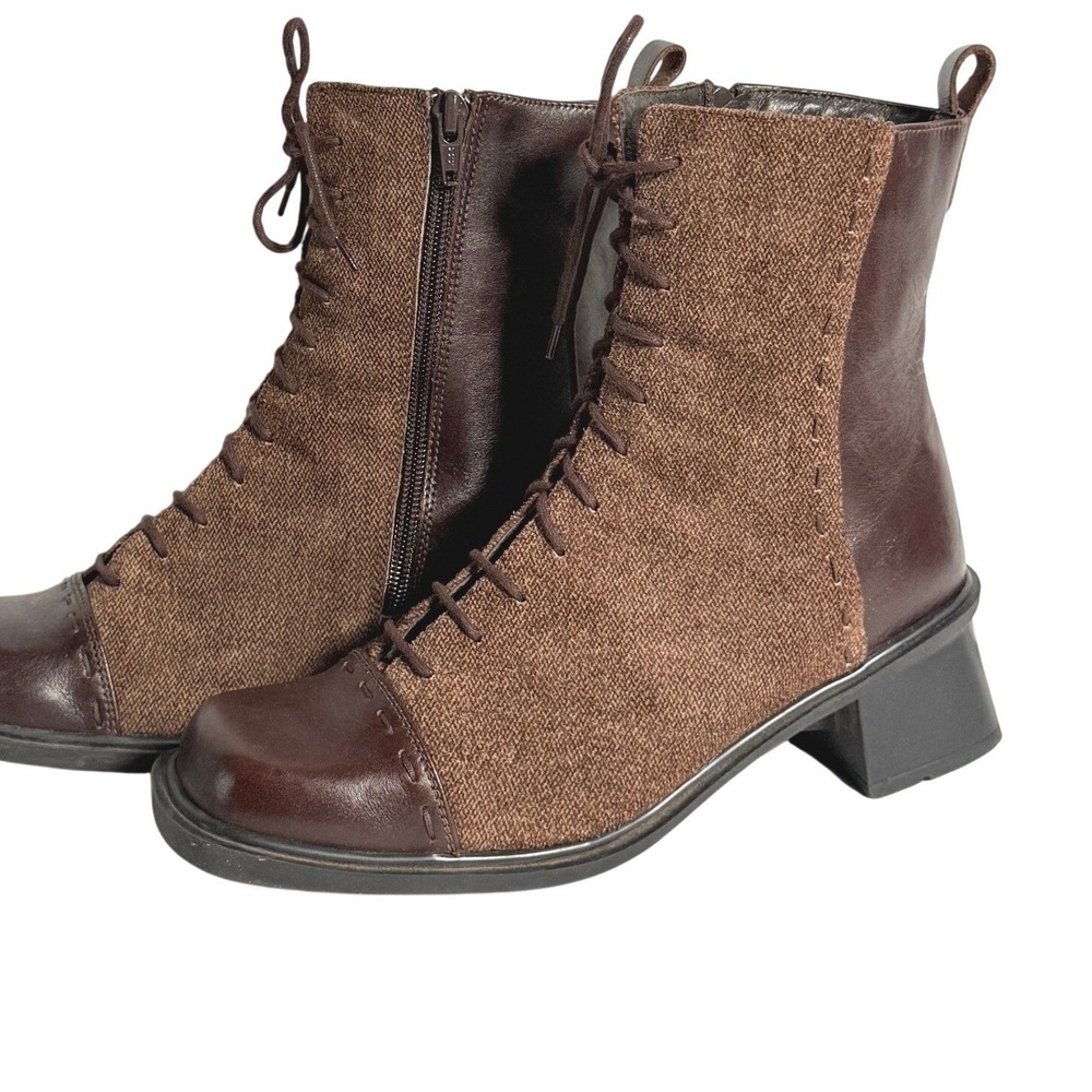 Vintage Naot Hudson Lace Up Boot Herringbone Academia Ankle Boot Witchy Size 38